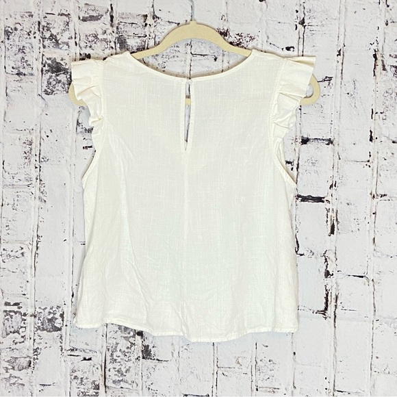 New In Linen Blend Flounce Shoulder Tank Top Size L - Picture 2 of 6
